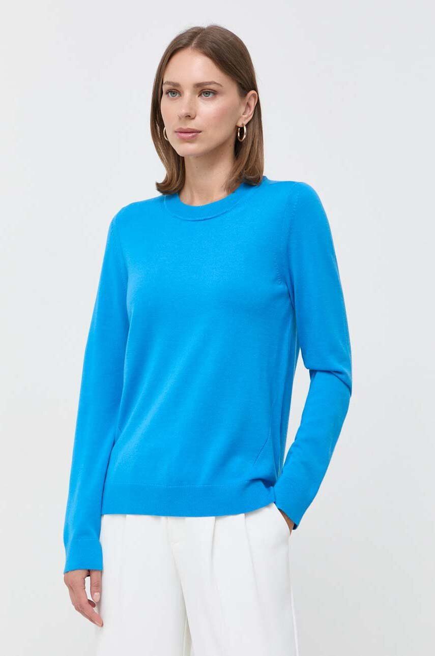 Vlněný svetr BOSS dámský, lehký - modrá - 100 % Virgin vlna