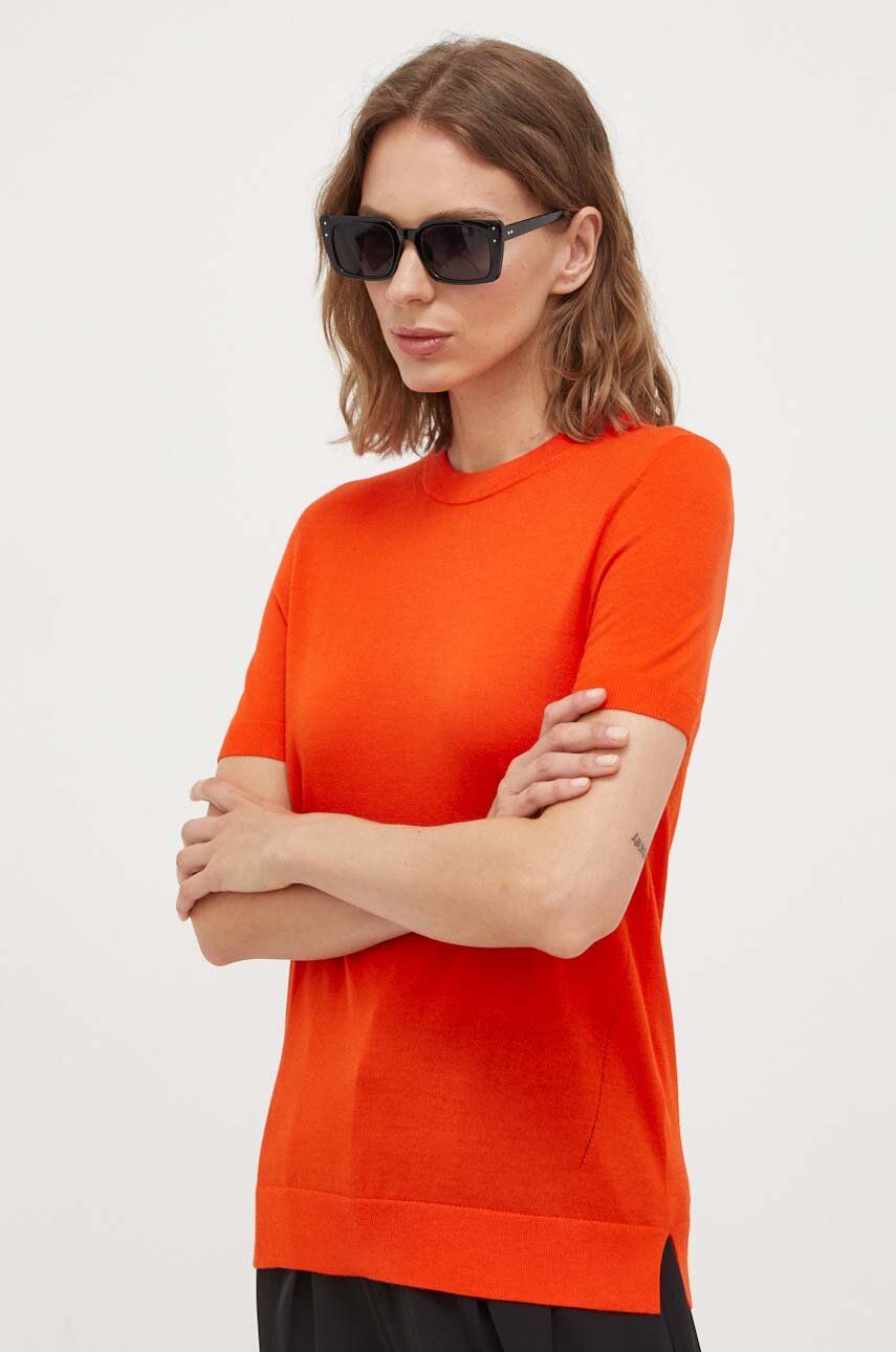 Vlněný svetr BOSS dámský, oranžová barva, lehký - oranžová - 100 % Virgin vlna
