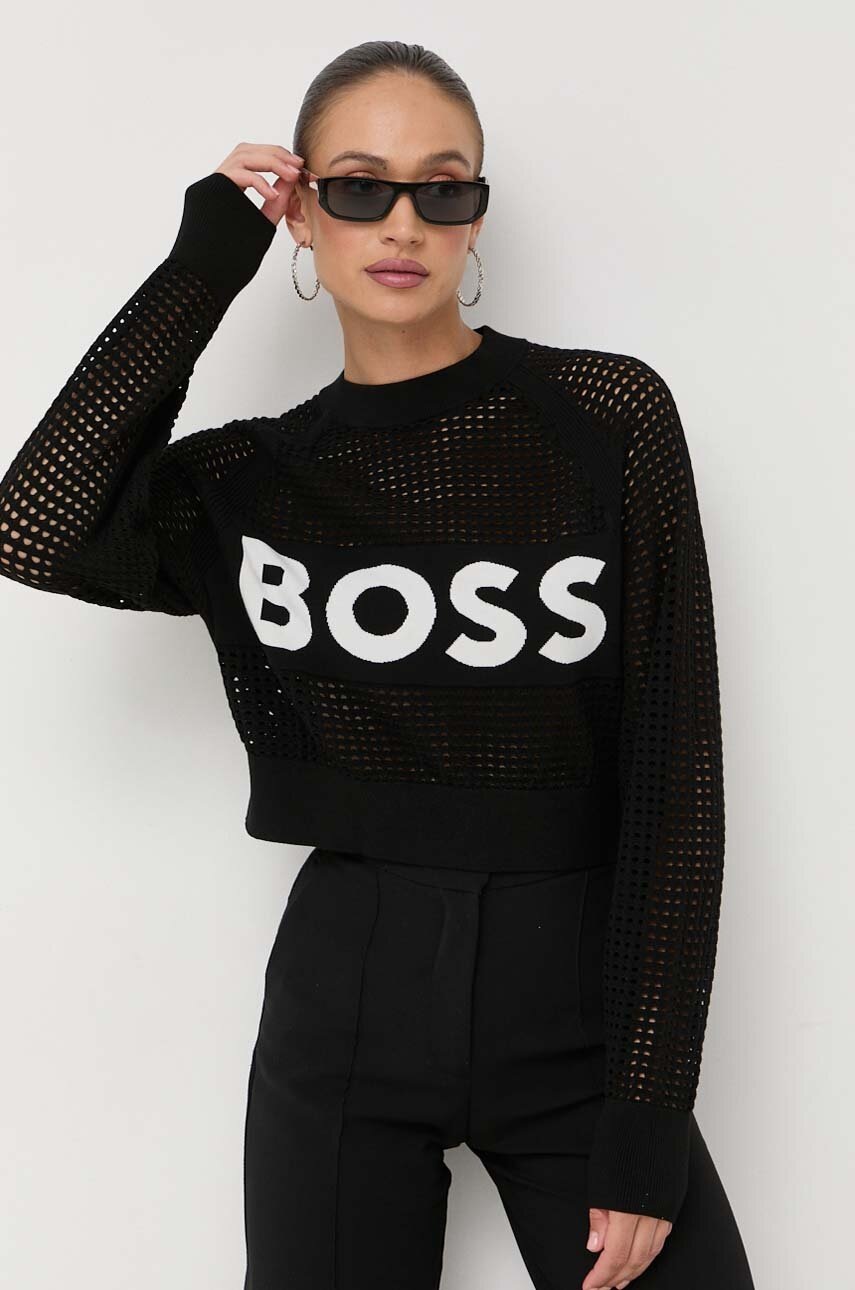 Boss Pulover Femei, Culoarea Negru, Light