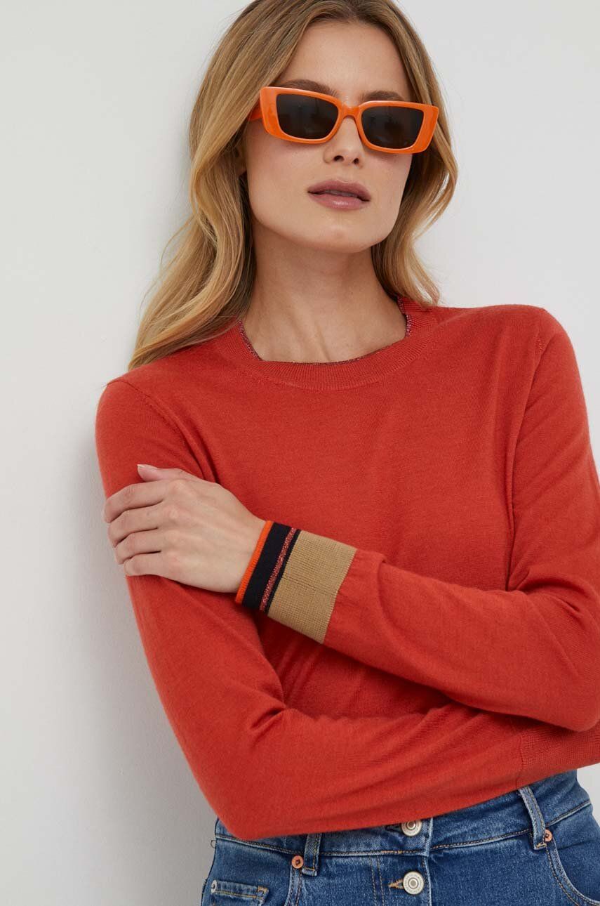 Vlněný svetr PS Paul Smith dámský, oranžová barva, lehký - oranžová -  98 % Vlna