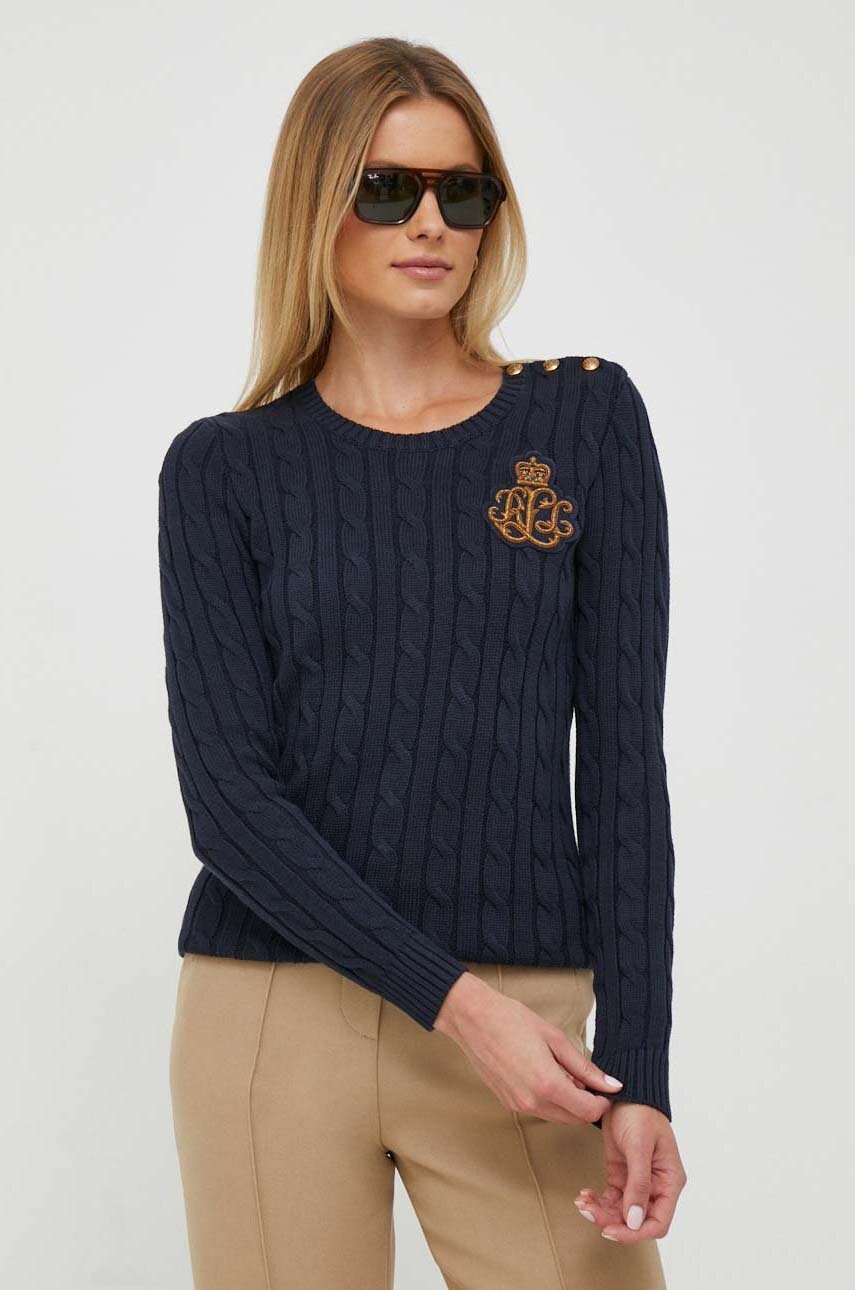 

Памучен пуловер Lauren Ralph Lauren в тъмносиньо от лека материя, Тъмносин