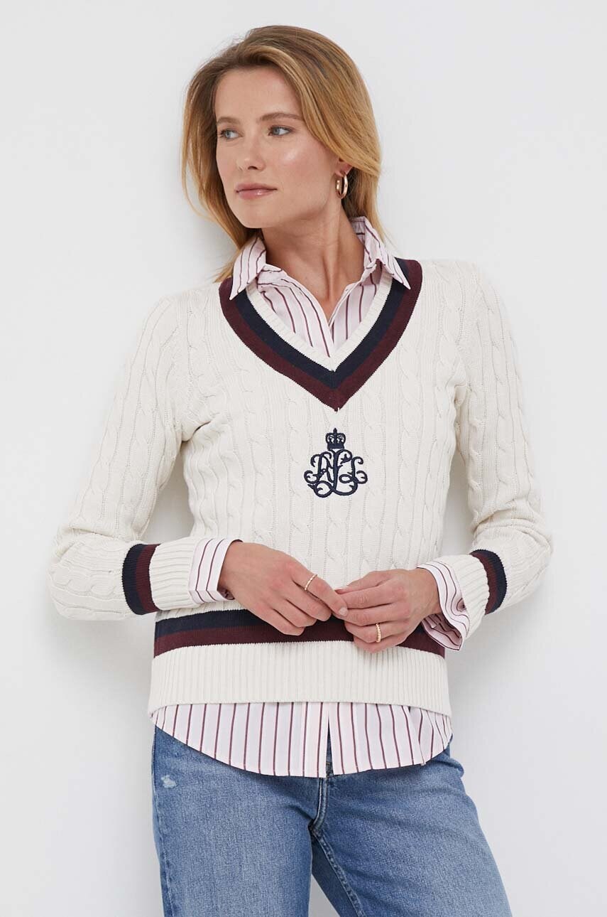 

Памучен пуловер Lauren Ralph Lauren в бежово, Бежов