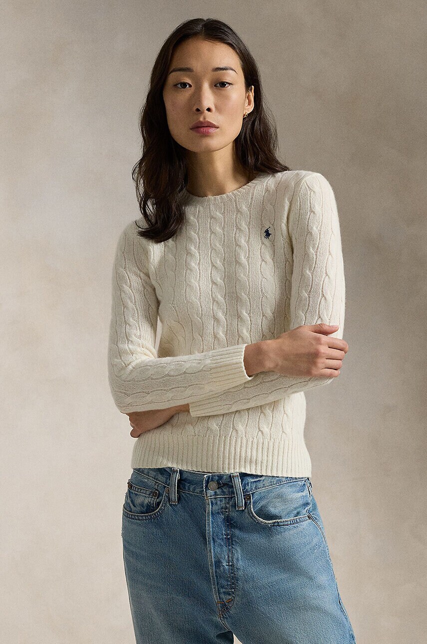 

Вълнен пуловер Polo Ralph Lauren дамски в бяло от лека материя 211910421, Бял
