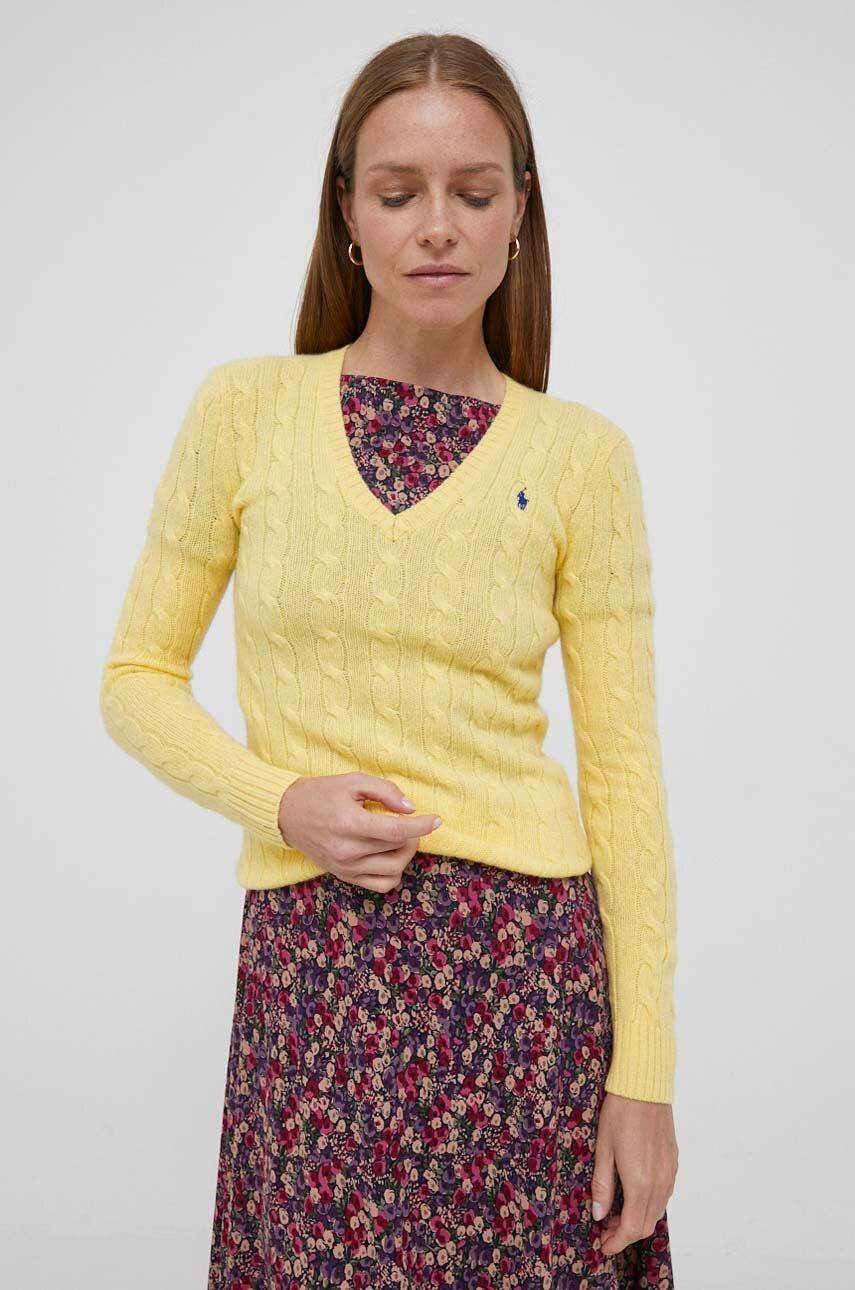 Vlněný svetr Polo Ralph Lauren dámský, žlutá barva, lehký - žlutá -  80 % Vlna