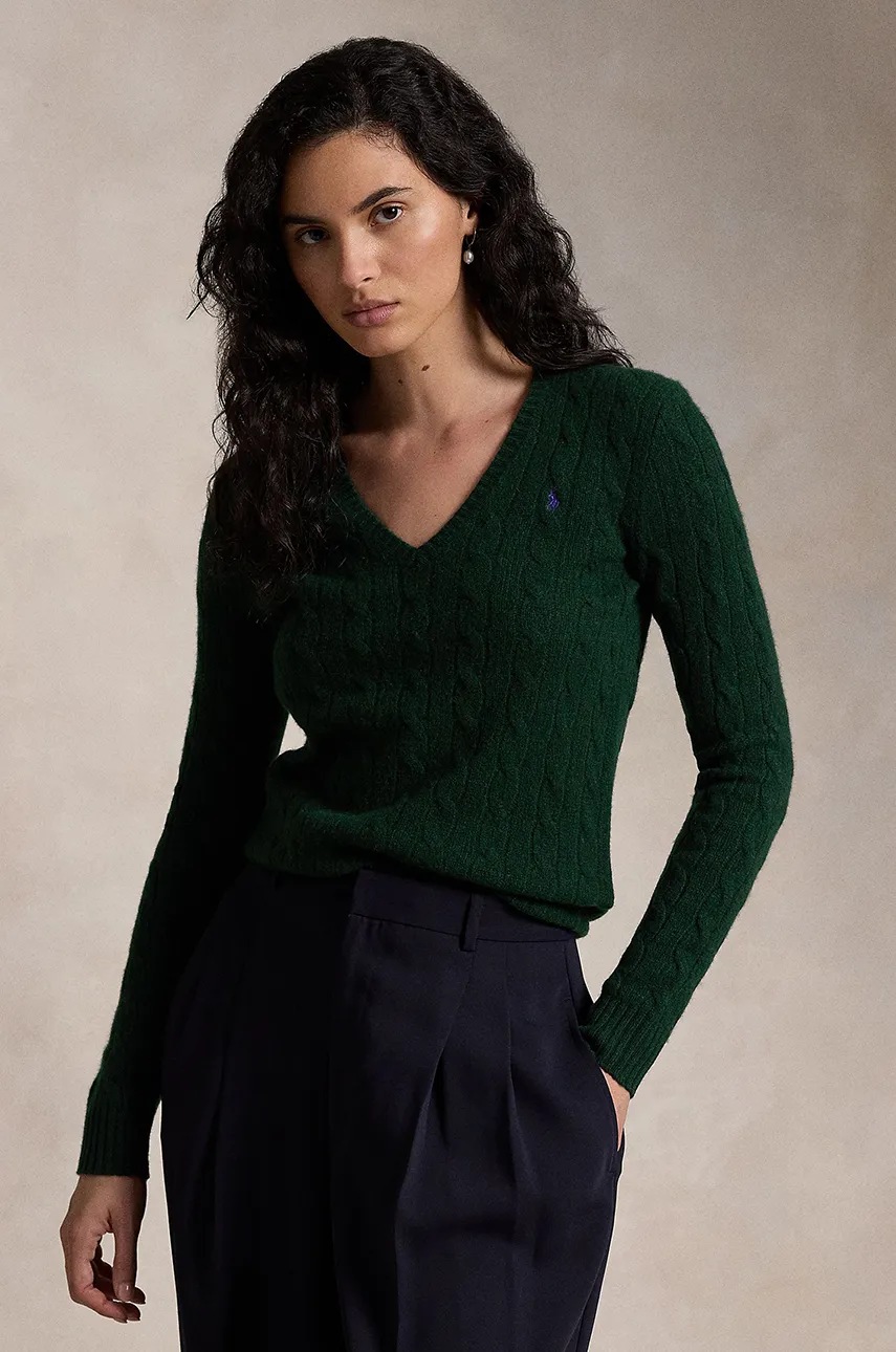 

Вълнен пуловер Polo Ralph Lauren дамски в зелено от лека материя, Зелен