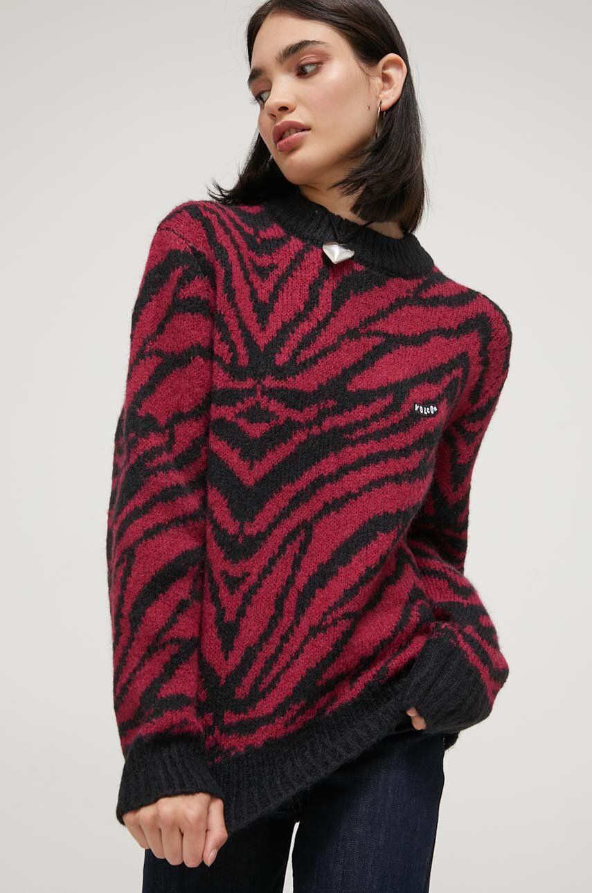 Volcom pulover din amestec de lana femei, culoarea bordo, călduros