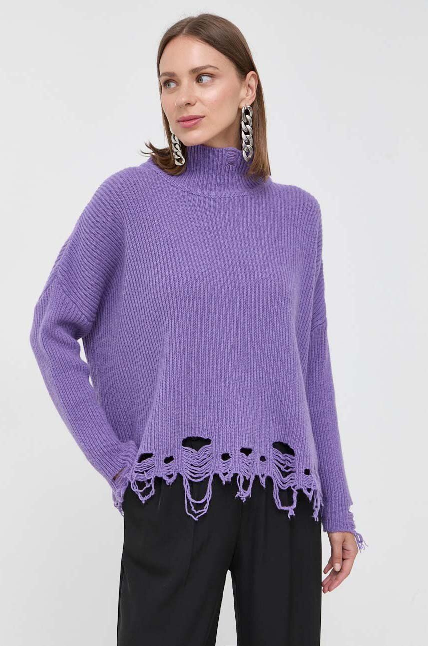 Vlnený sveter Pinko dámsky, fialová farba, s rolákom