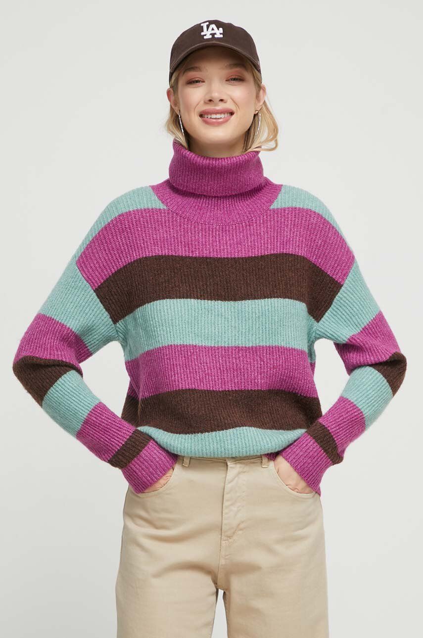Roxy pulover femei, culoarea turcoaz, cu guler