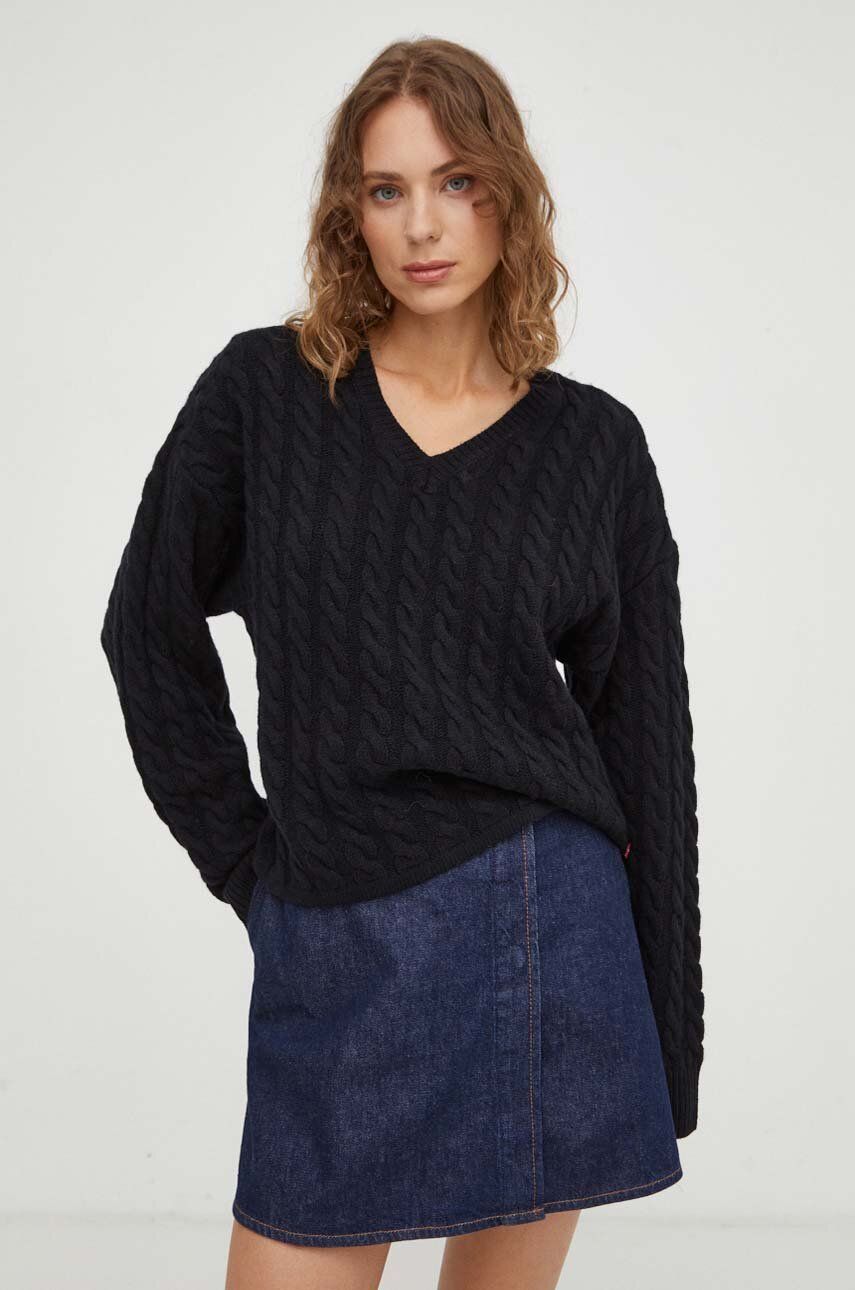 Vlněný svetr Levi′s dámský, černá barva - černá - 80 % Vlna