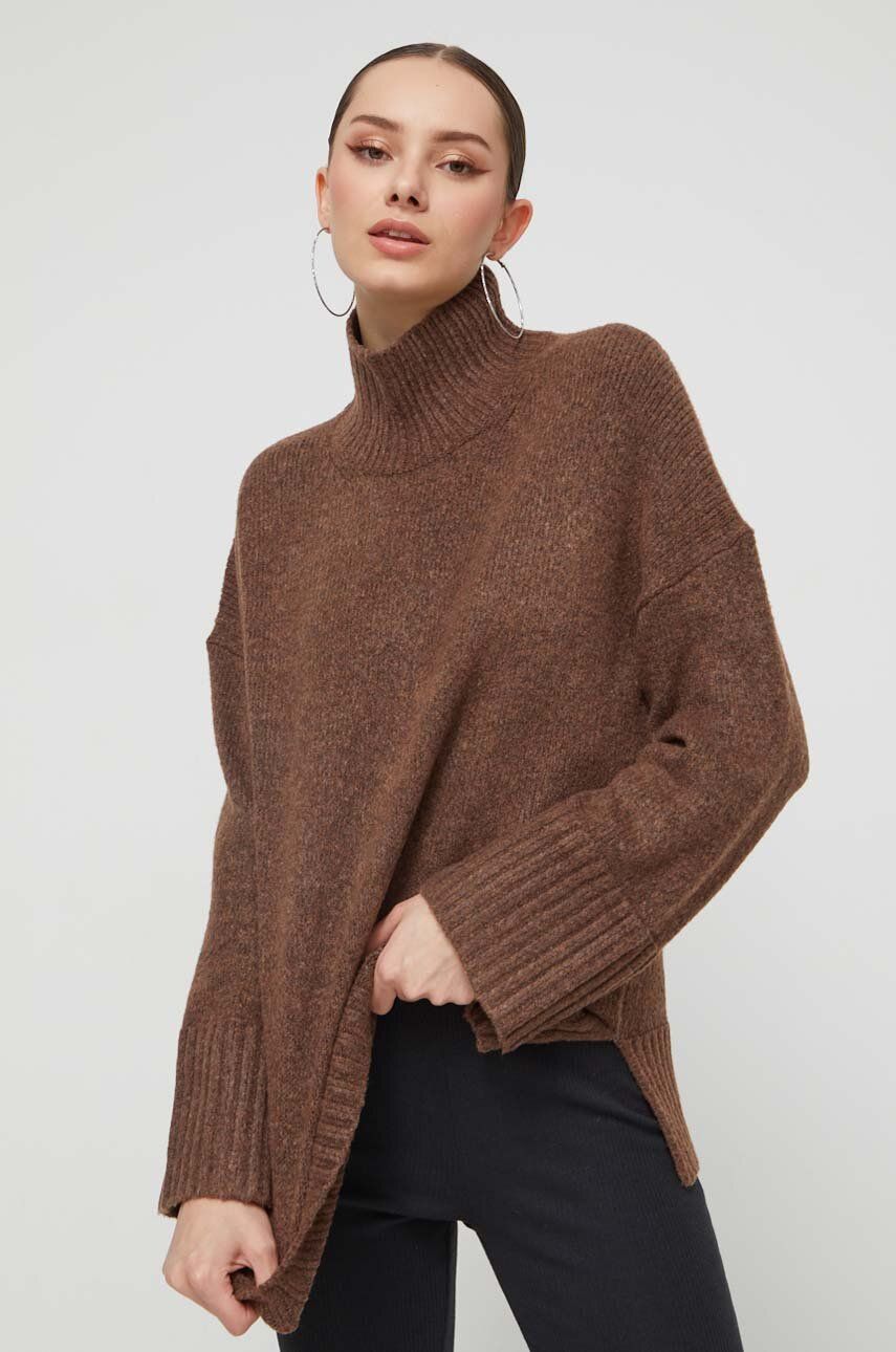 Abercrombie & Fitch pulover din amestec de lana femei, culoarea maro, călduros, cu guler