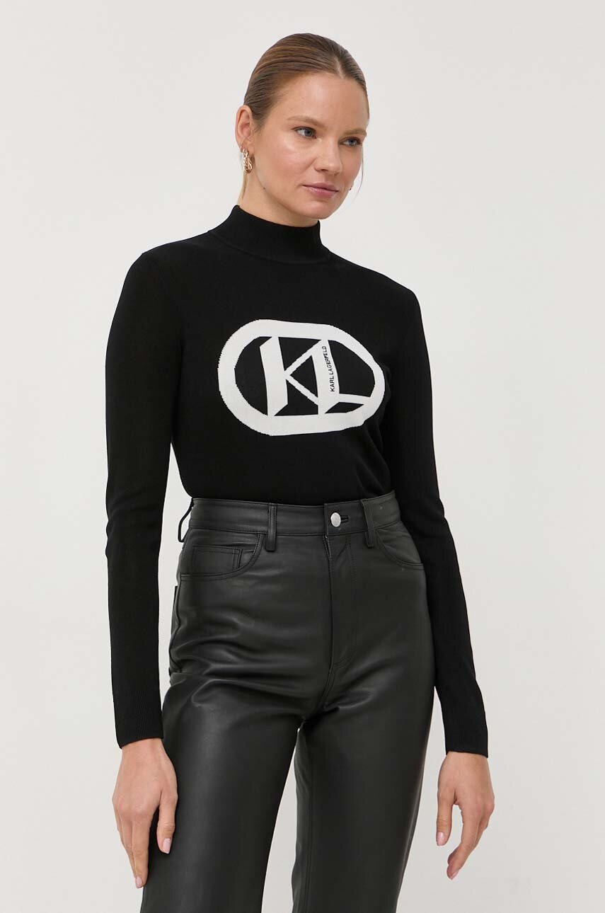 Karl Lagerfeld Pulover Femei, Culoarea Negru, Light, Cu Turtleneck