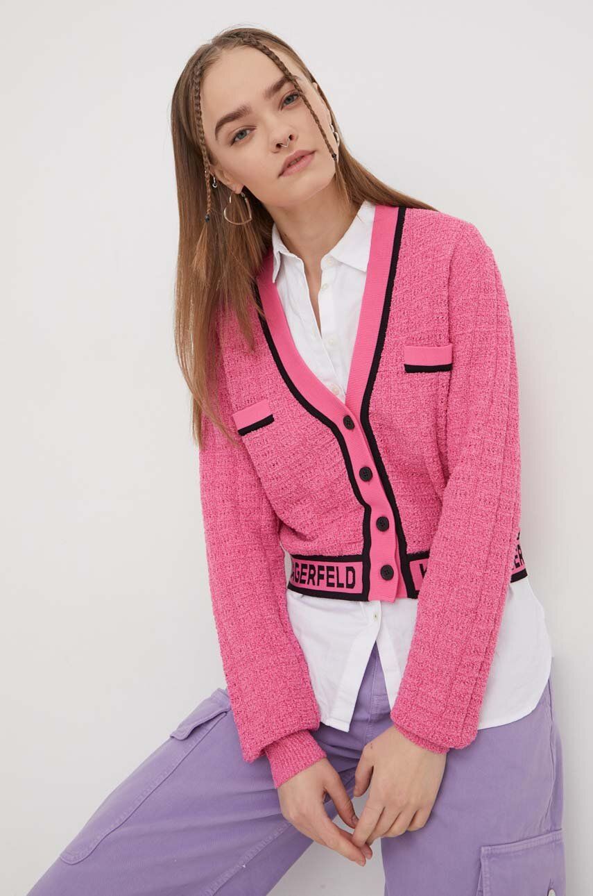 Kardigan Karl Lagerfeld dámský, růžová barva, lehký - růžová - 41 % Polyester