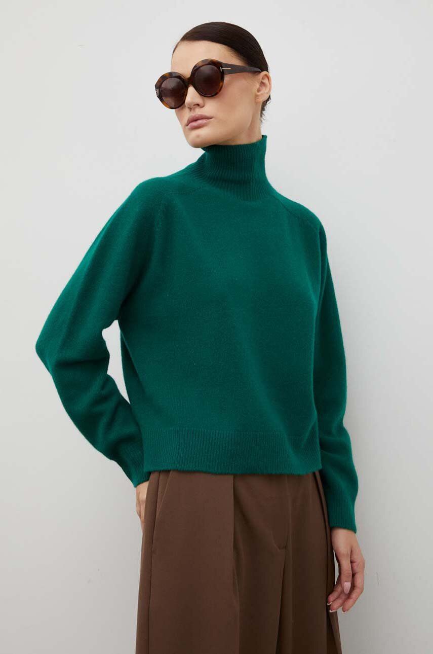 Drykorn pulover de lana femei, culoarea verde, cu guler
