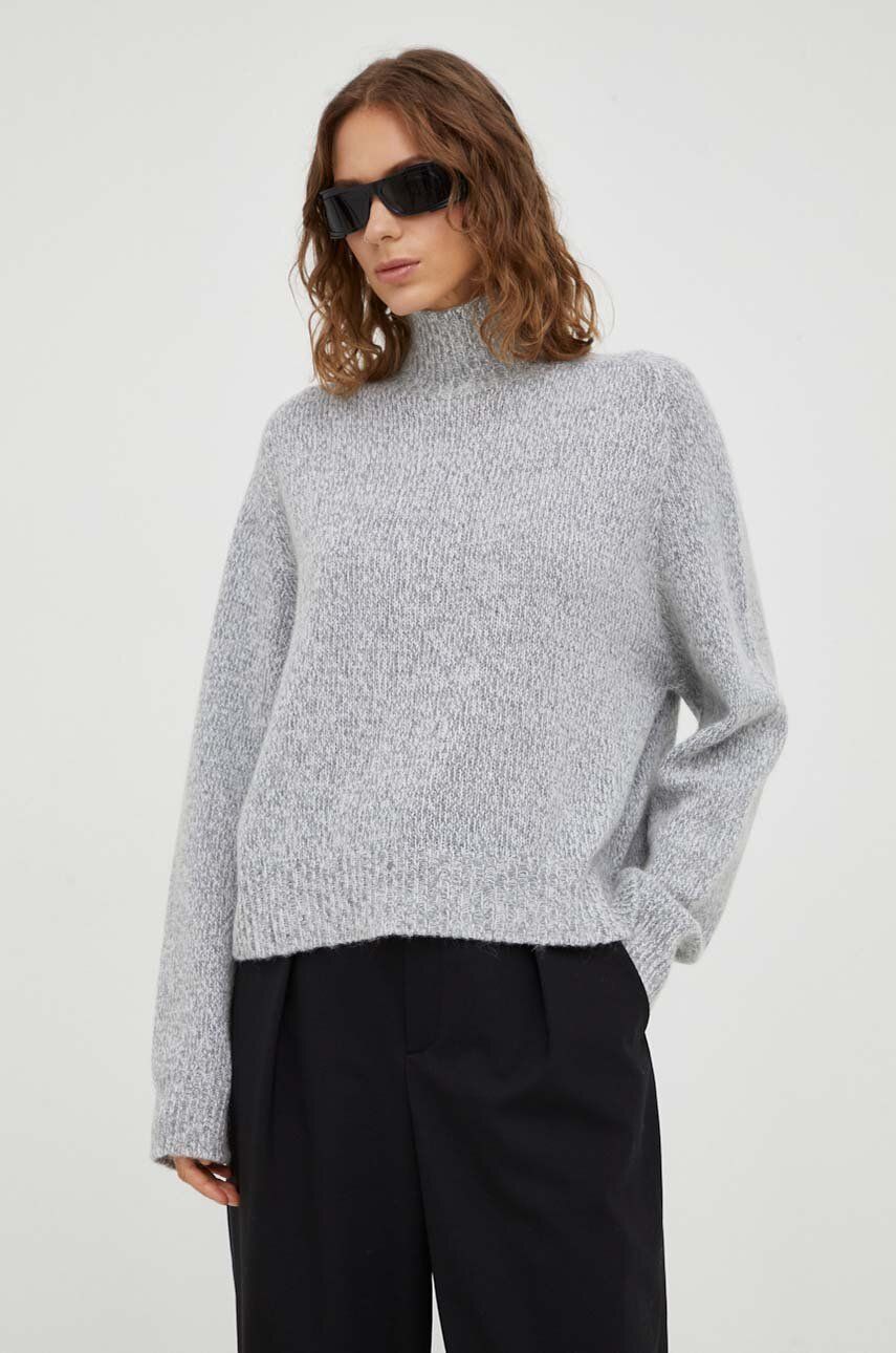 Drykorn pulover din amestec de lana femei, culoarea gri, cu turtleneck