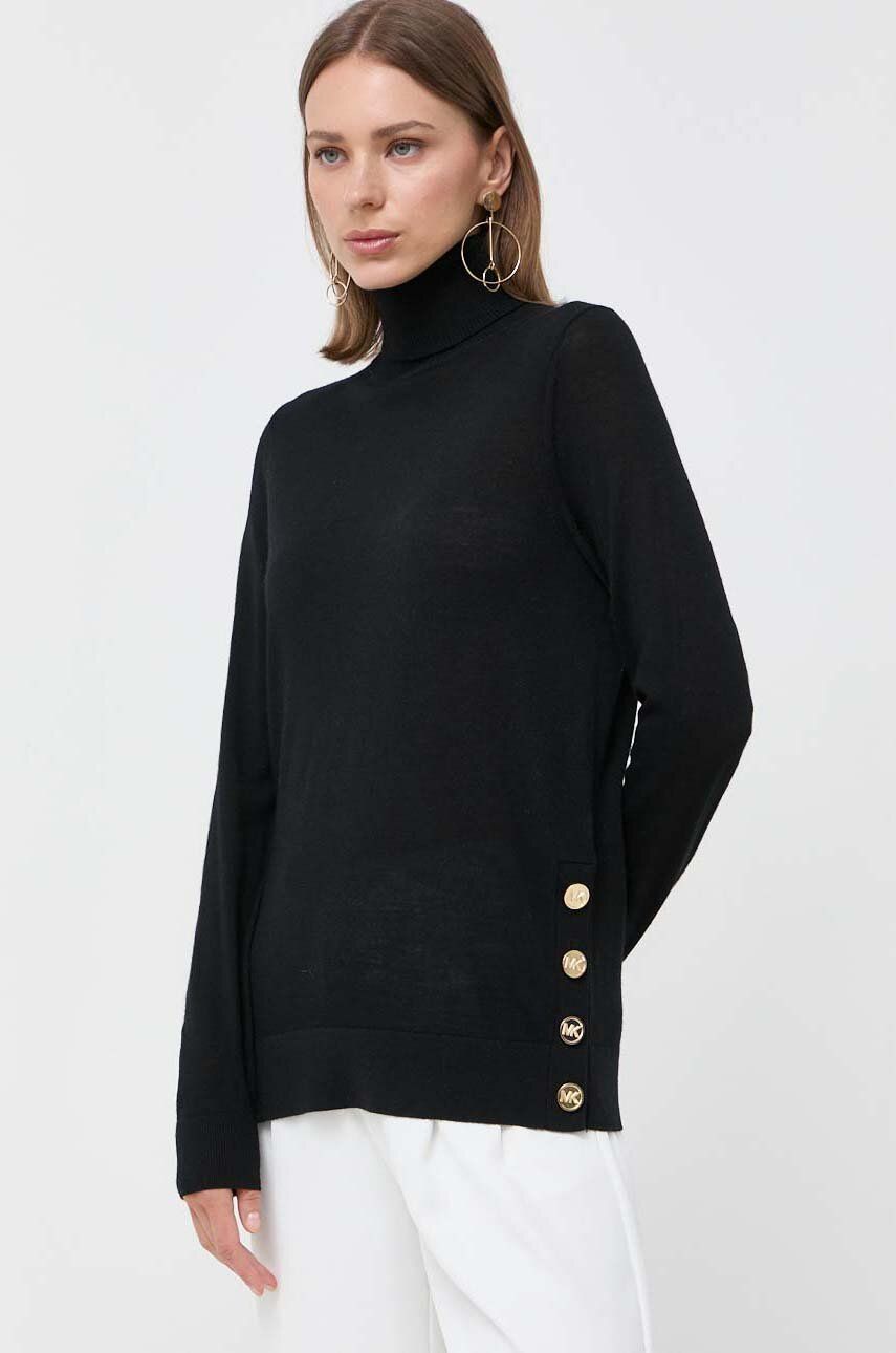 MICHAEL Michael Kors pulover de lana femei, culoarea negru, light, cu guler