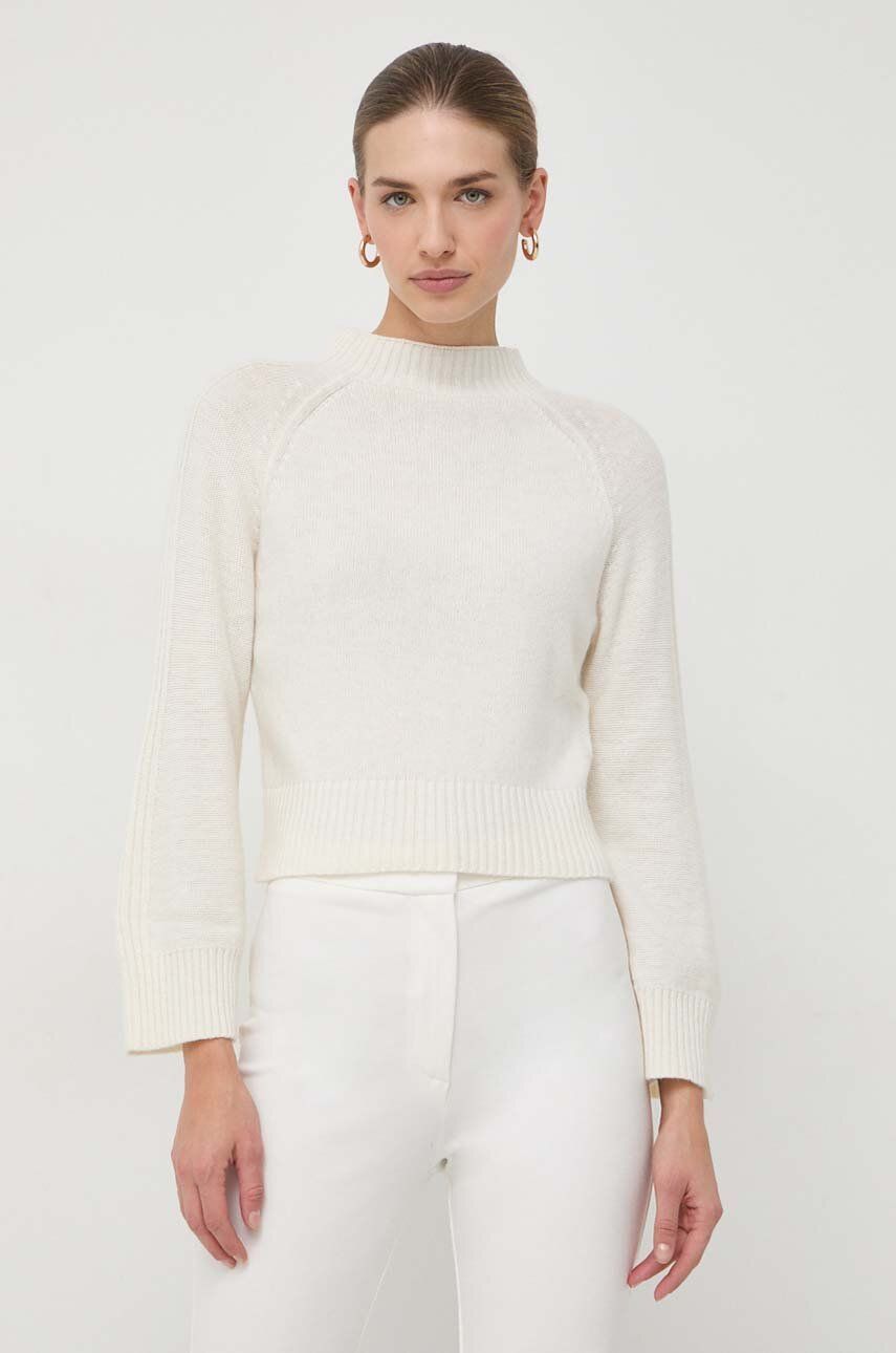 Marella Pulover Din Amestec De Lana Femei, Culoarea Bej, Light, Cu Turtleneck