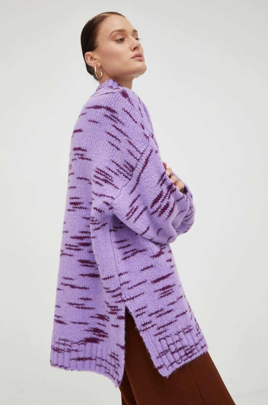 Samsoe Samsoe pulover din amestec de lână femei, culoarea violet, cu turtleneck
