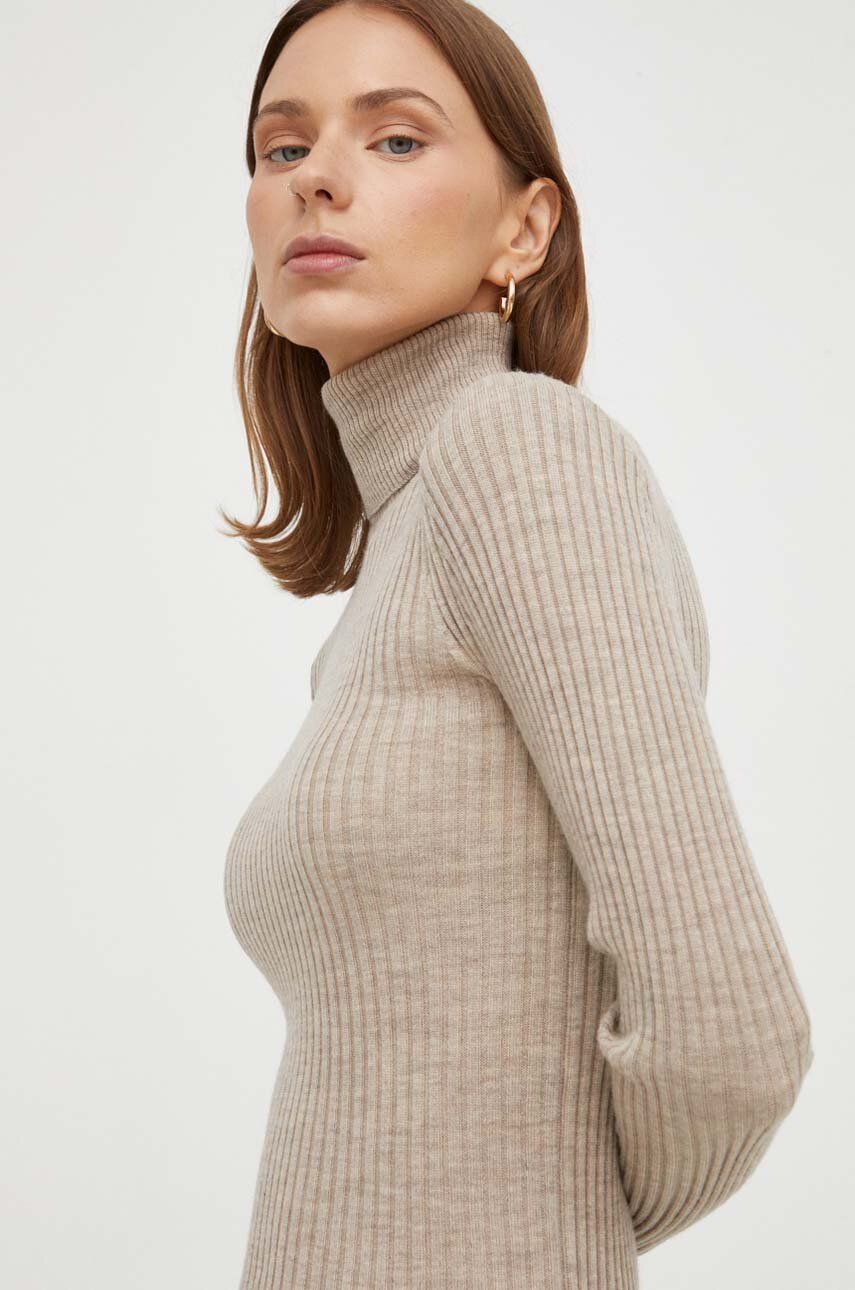 Herskind pulover de lana femei, culoarea bej, light, cu guler