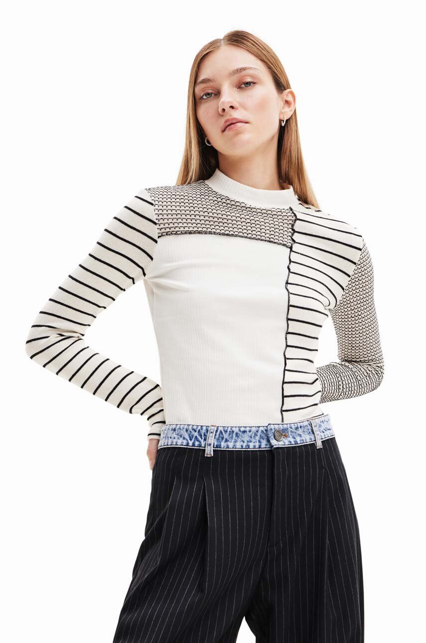 Desigual pulover femei, culoarea alb, light, cu turtleneck