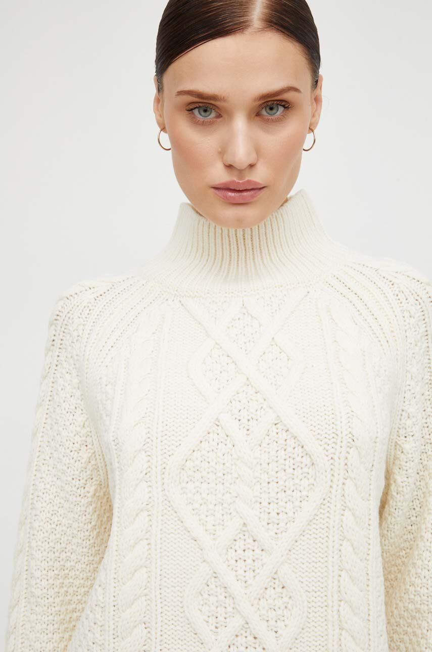 Marc O'Polo pulover de lana femei, culoarea bej, călduros, cu guler