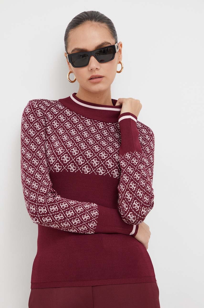 

Светр Guess жіночий колір бордовий легкий