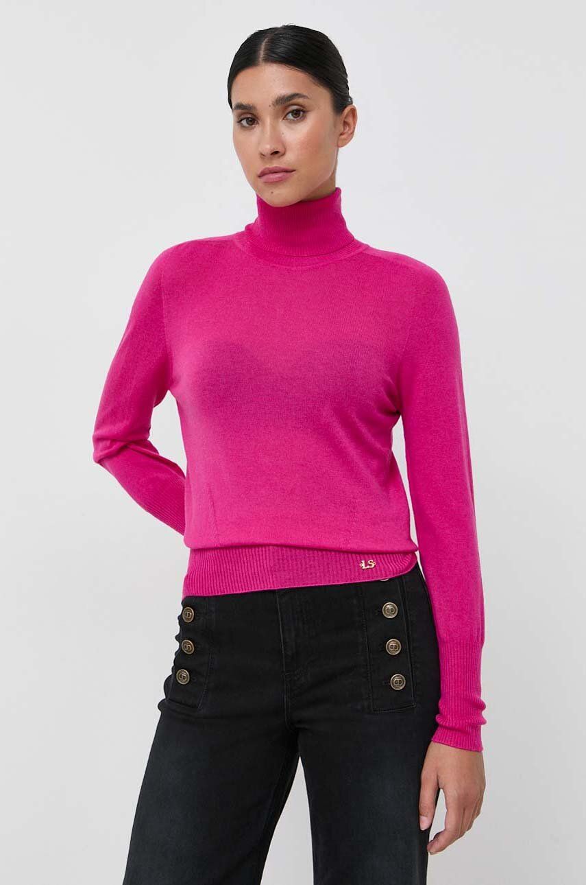 Luisa Spagnoli pulover de lana femei, culoarea roz, light, cu guler