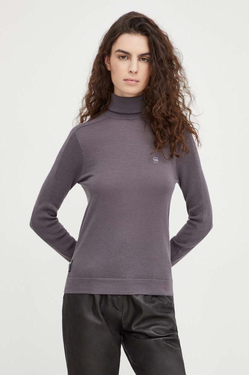 G-Star Raw pulover de lana femei, culoarea violet, light, cu guler