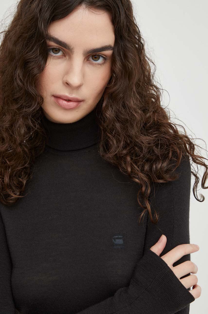 G-Star Raw pulover de lana femei, culoarea negru, light, cu guler