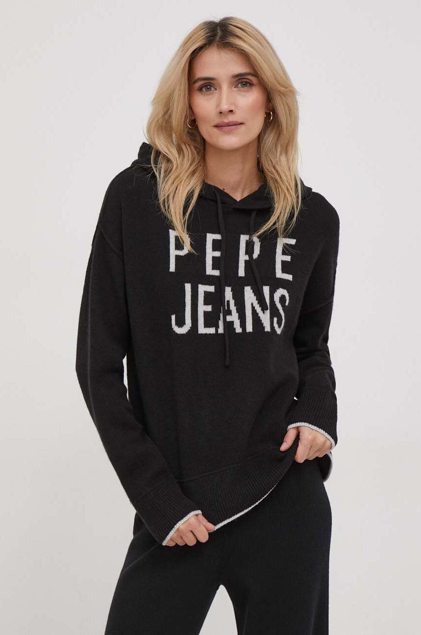 Pepe Jeans Pulover De Lana Damaris Femei, Culoarea Negru, Light