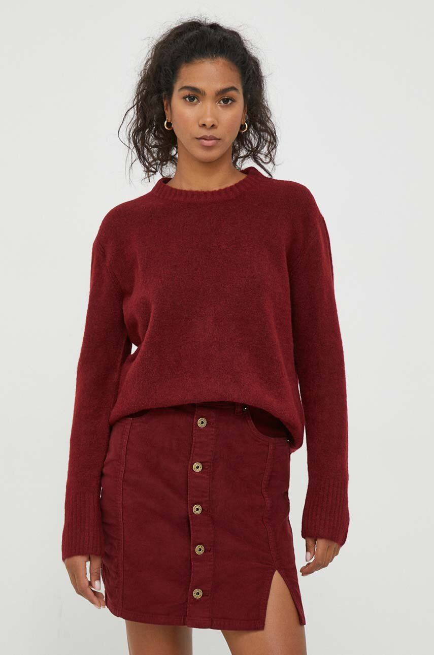 Pepe Jeans pulover din amestec de lana Denisse femei, culoarea bordo, călduros