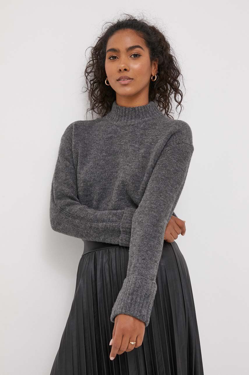 Pepe Jeans pulover din amestec de lana femei, culoarea gri, cu turtleneck