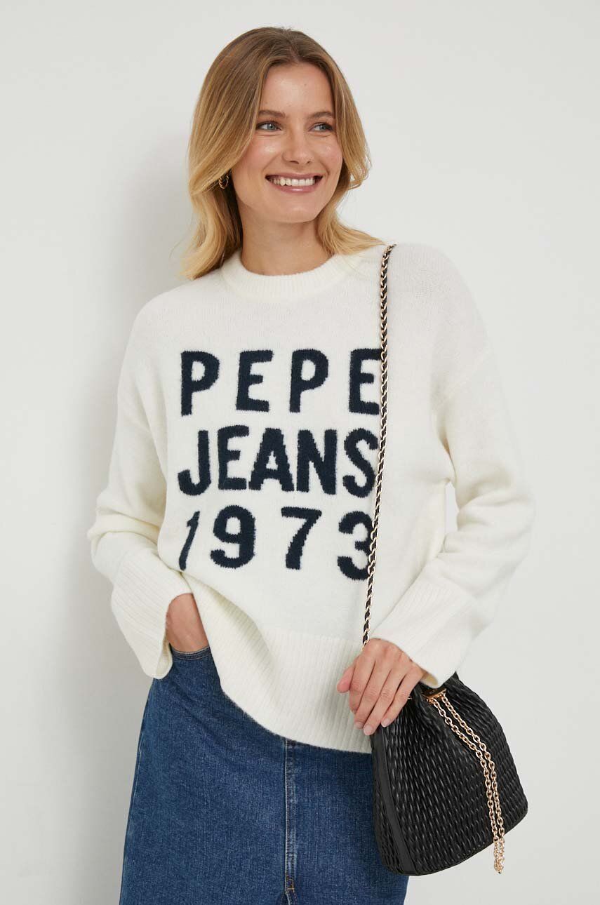 Pepe Jeans pulover din amestec de lana ELARA femei, culoarea bej, călduros