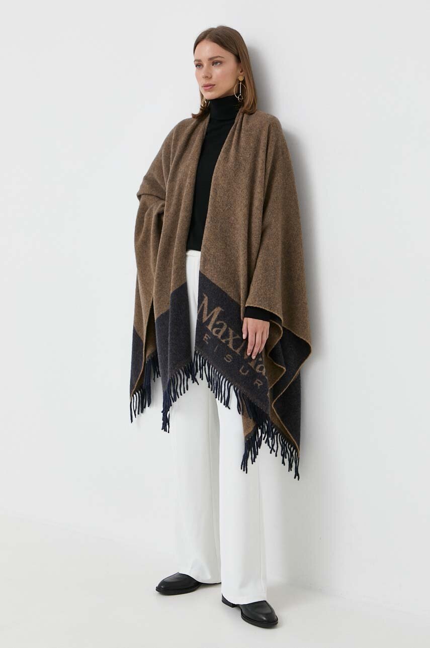 

Вовняне пончо Max Mara Leisure колір коричневий