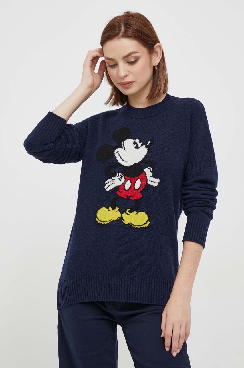 Levně Vlněný svetr United Colors of Benetton x Disney dámský, tmavomodrá barva, lehký