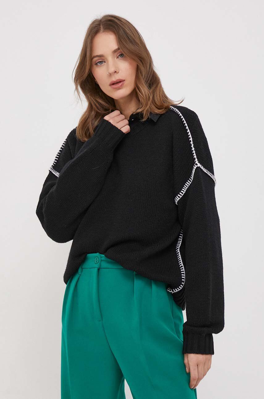United Colors of Benetton pulover de lana femei, culoarea negru