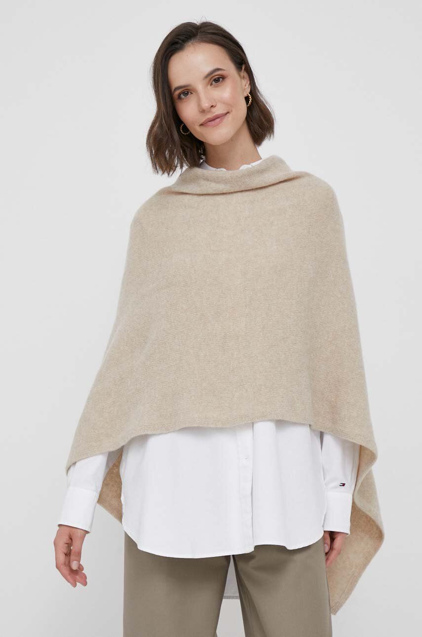 United Colors of Benetton poncho de lana culoarea bej, light