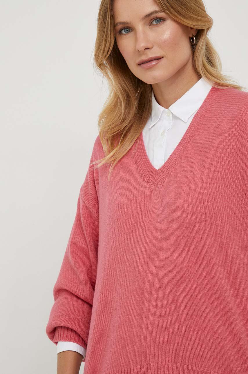 Vlněný svetr United Colors of Benetton dámský, růžová barva - růžová - 50 % Akryl