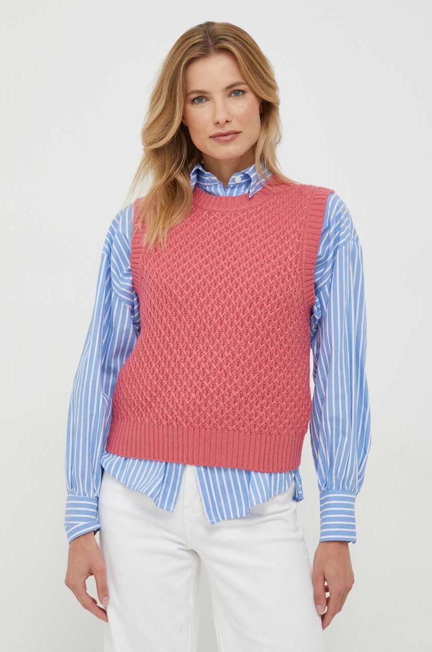 Vlněná vesta United Colors of Benetton růžová barva - růžová - 50 % Akryl