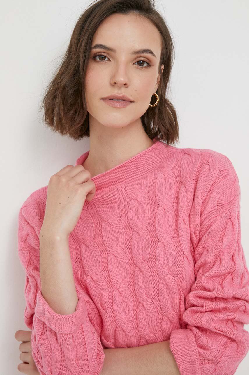 United Colors of Benetton pulover din amestec de lana femei, culoarea roz, cu turtleneck