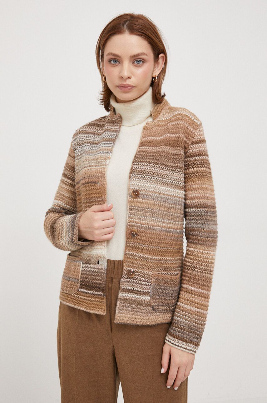 United Colors of Benetton pulover de lana femei, culoarea maro, călduros
