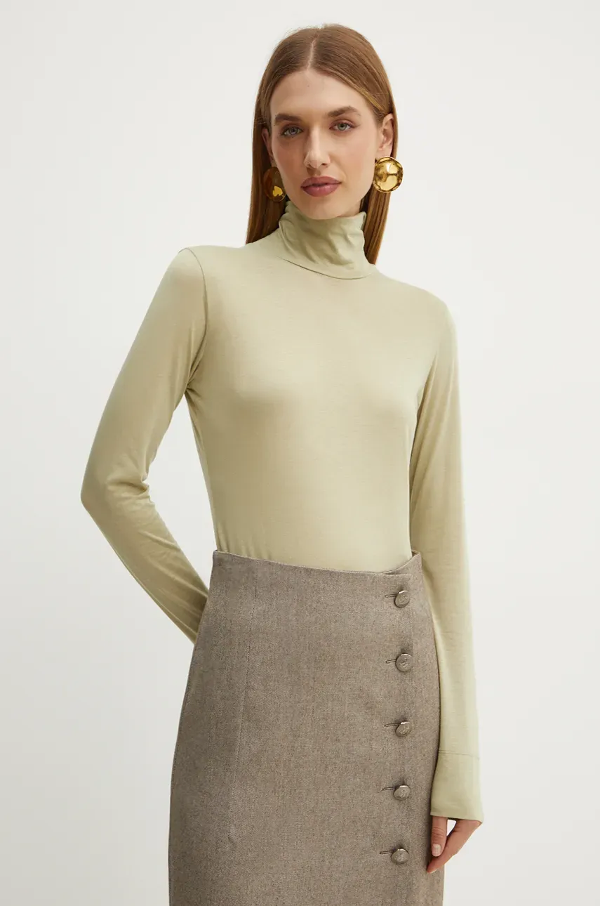 Boss Orange longsleeve BOSS ORANGE femei, culoarea verde, cu guler