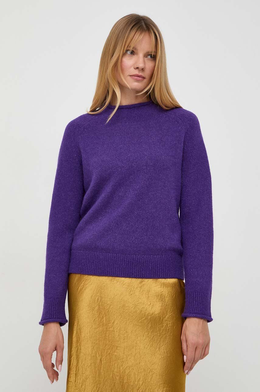 Boss Orange pulover de lana BOSS ORANGE femei, culoarea violet, cu turtleneck