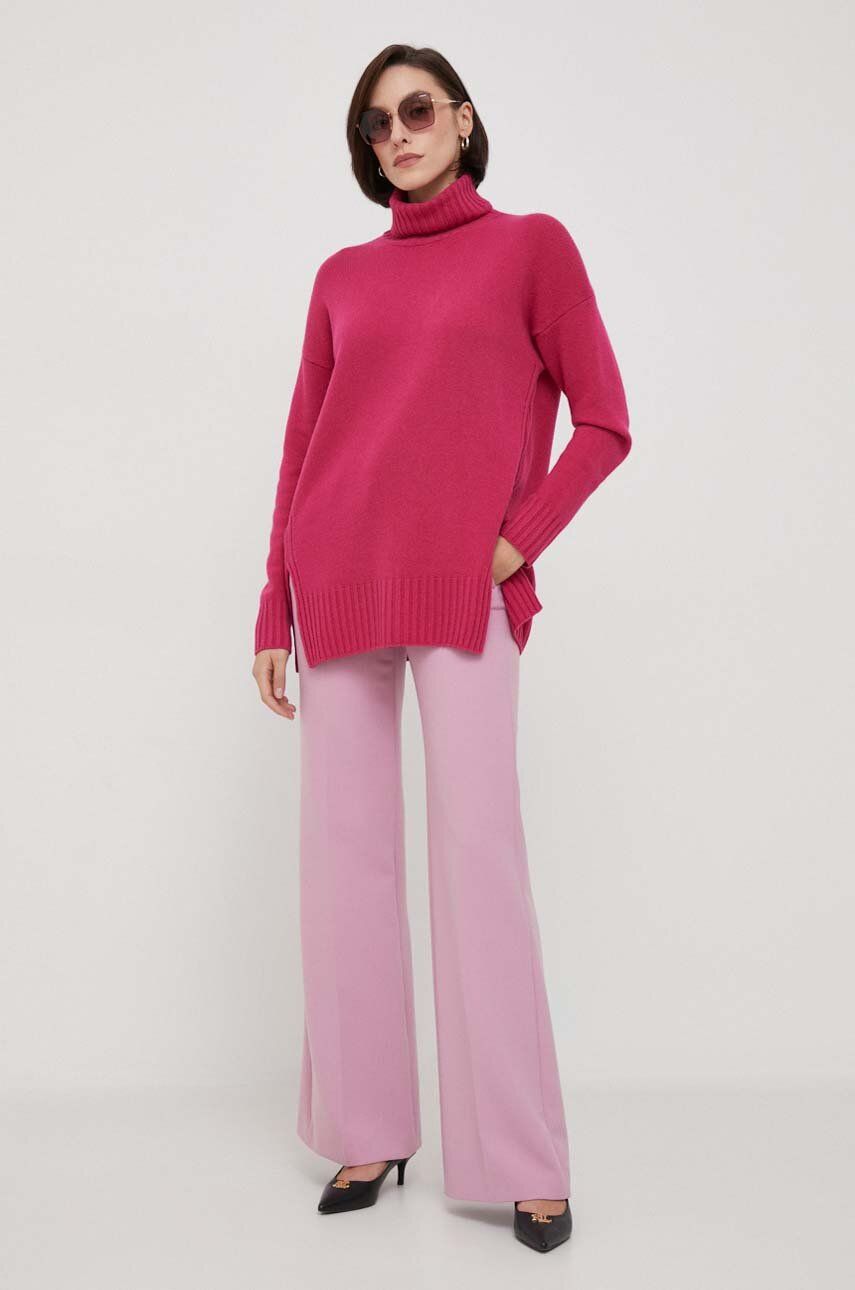 United Colors of Benetton pulover de lana femei, culoarea roz, cu guler