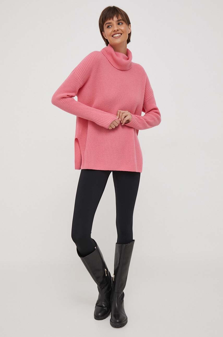 

Шерстяной свитер United Colors of Benetton женский цвет розовый с гольфом