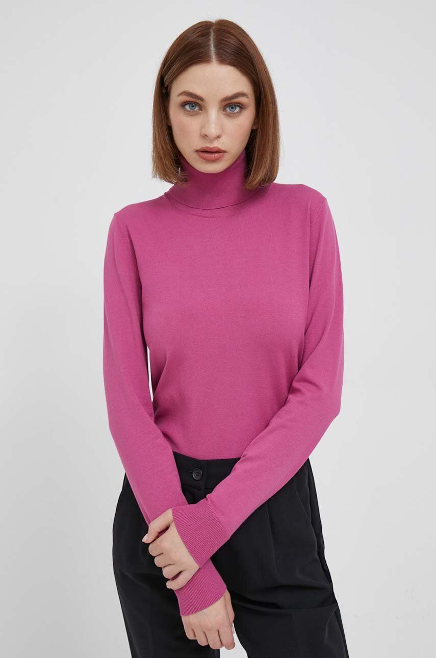 Sisley pulover femei, culoarea roz, light, cu guler