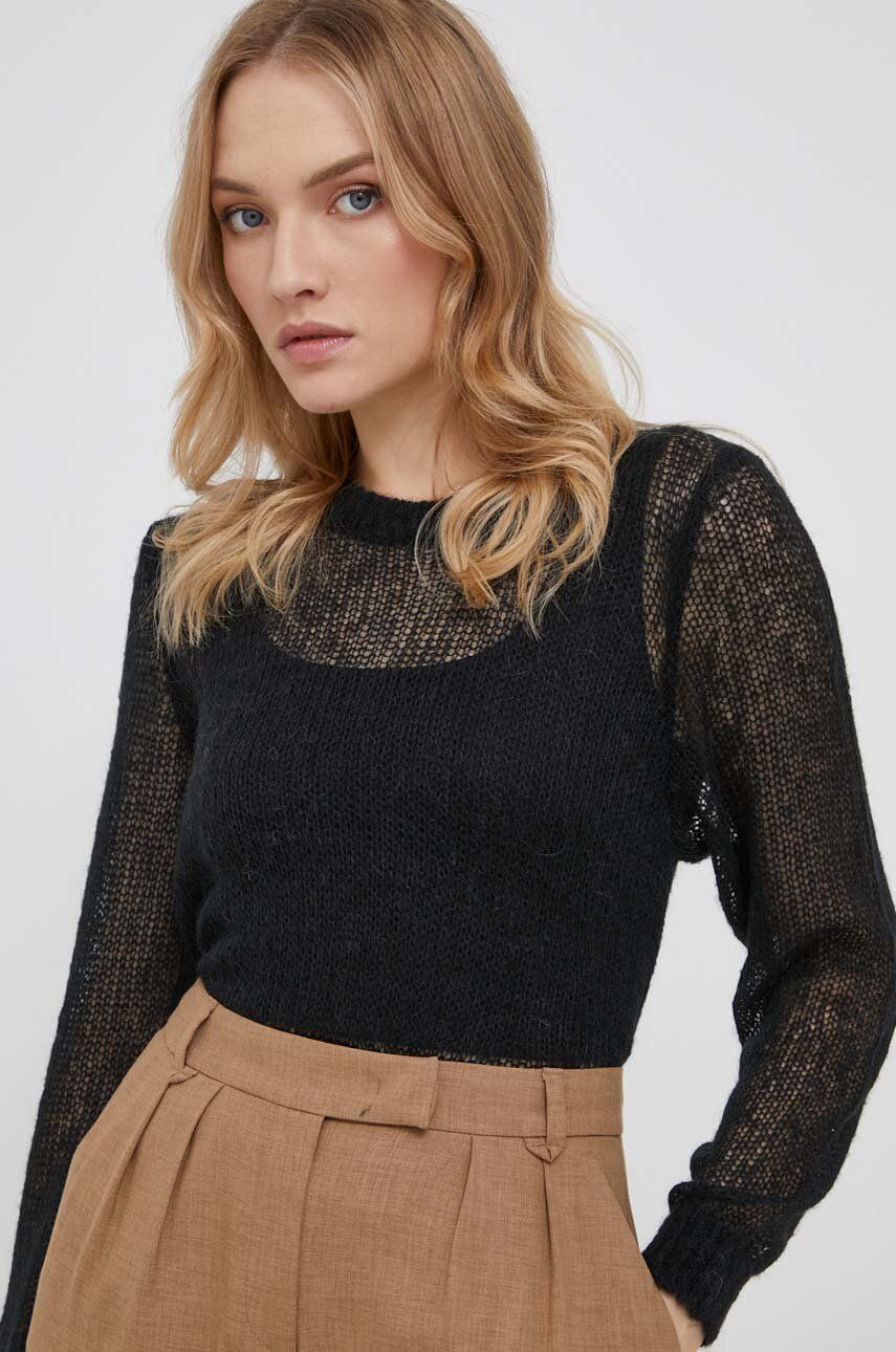 Sisley pulover din amestec de lana femei, culoarea negru, light