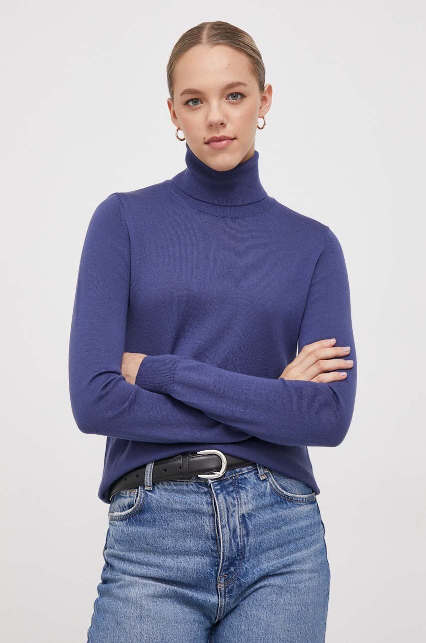 Sisley pulover de lana femei, light, cu guler