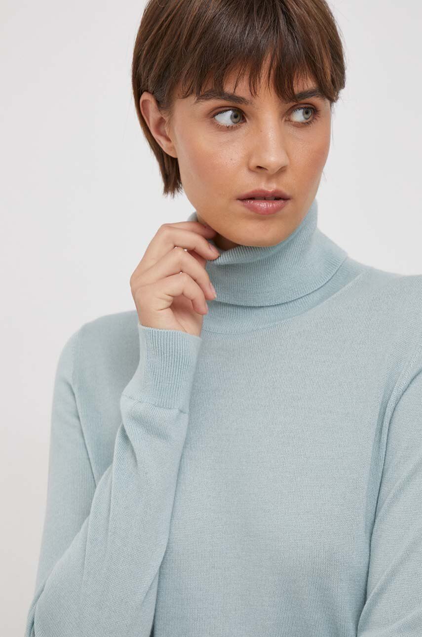 Sisley pulover de lana femei, culoarea turcoaz, light, cu guler
