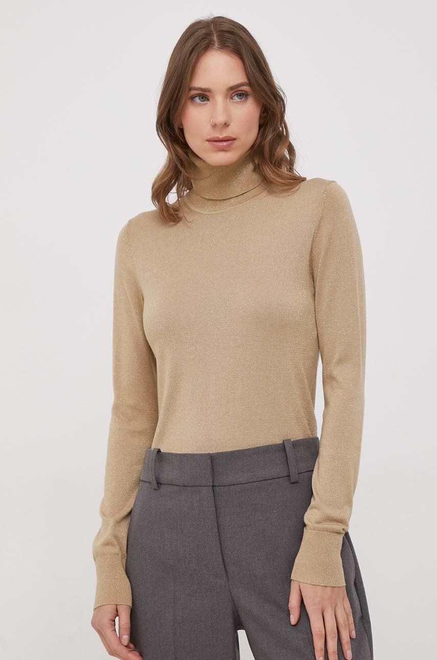 Sisley pulover din amestec de lana femei, culoarea auriu, light, cu guler