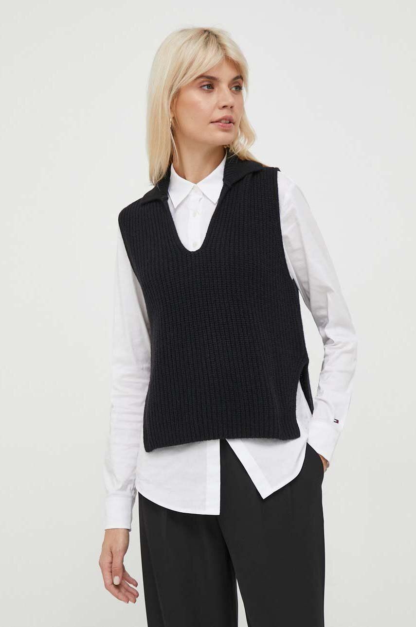 Sisley vesta de lana culoarea negru